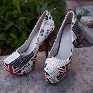 British Flag Stiletto Platform Pump Heels